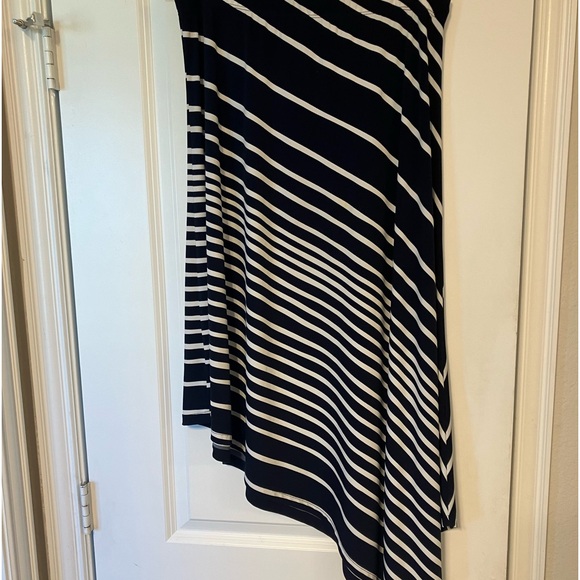 Chicos navy and white striped asymmetrical hem knit skirt - Picture 1 of 1